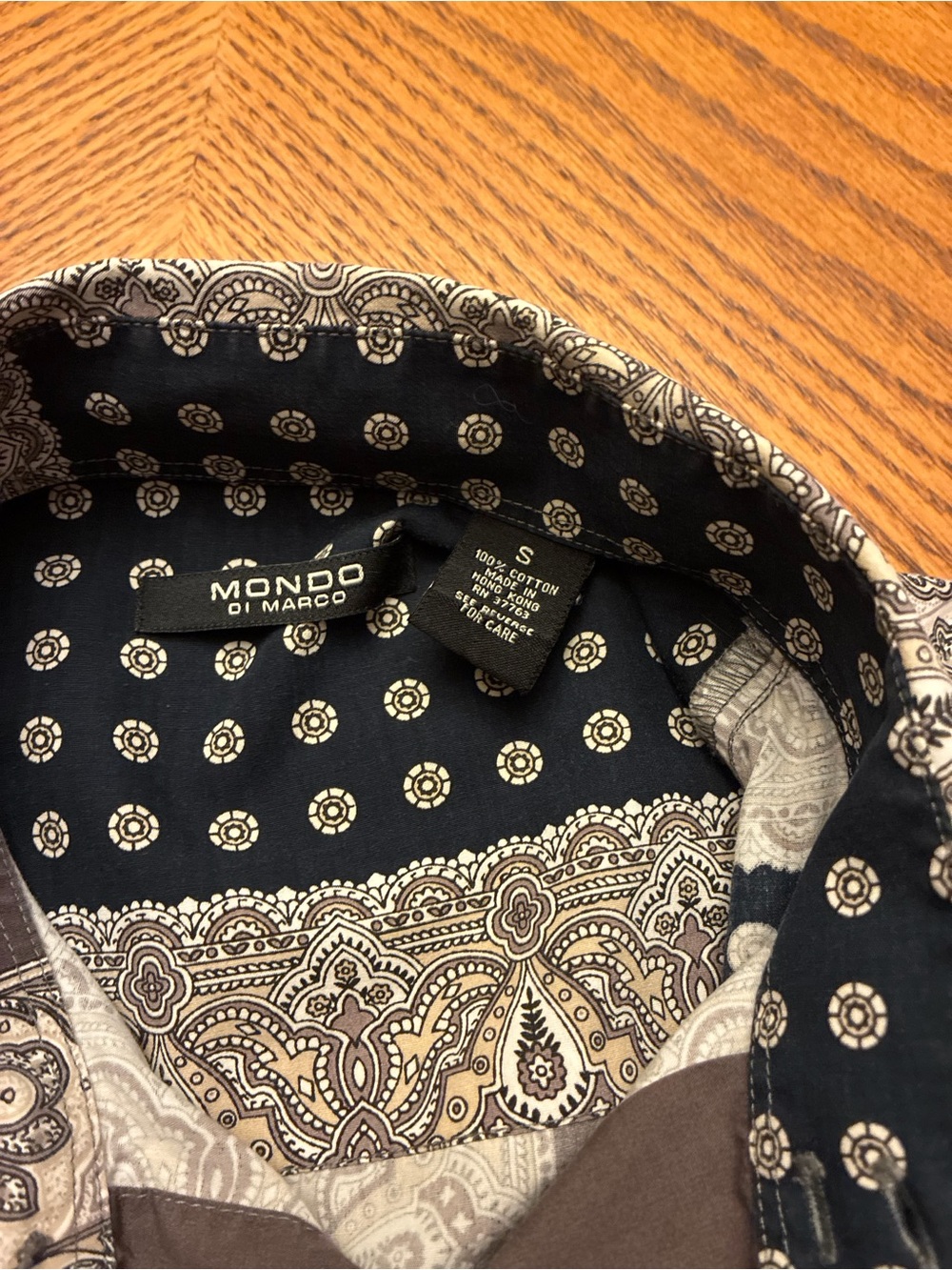 Mondo Di Marco Men's Paisley Patchwork Button-Up Shirt in Black and Brown vtg - Picture 8 of 10